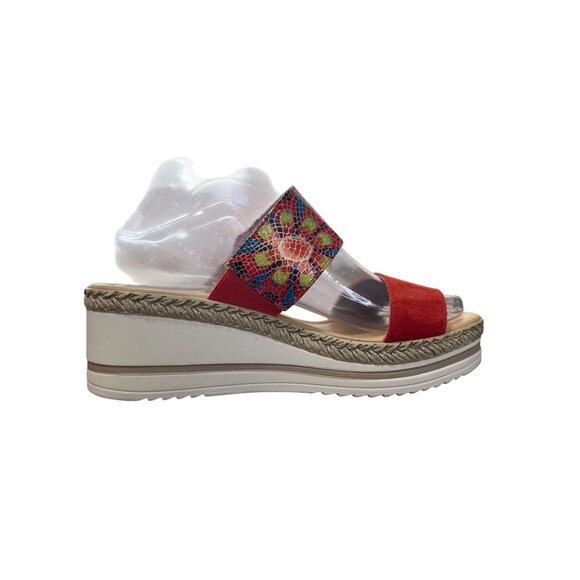 Spring Step Laveta Platform Wedge Sandal Italy Leather Red Floral EU 38 US 7.5-8 - Picture 7 of 9